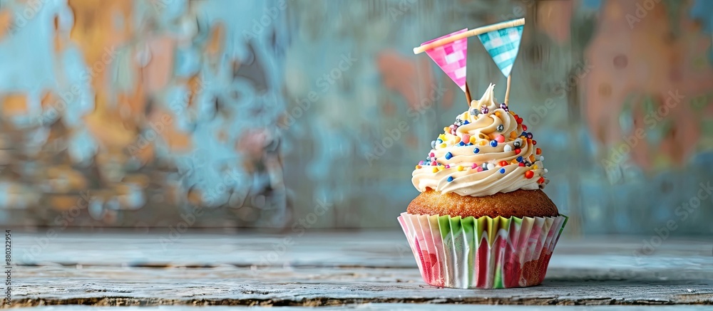 Aufkleber A cupcake adorned with a decorative flag, creating an appealing visual with copy space image potential.