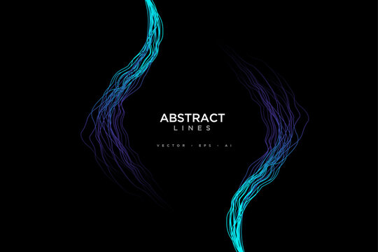 AI Artificial intelligence wave lines neural network purple blue and green light isolated on black background. Vector in concept of technology, machine learning