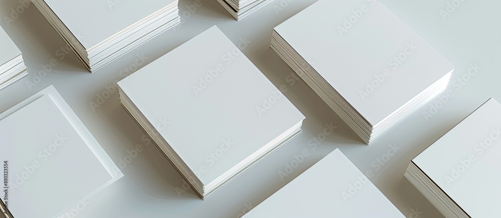 Aufkleber Business cards with a blank mockup set on a gray background, allowing ample space for text or images.