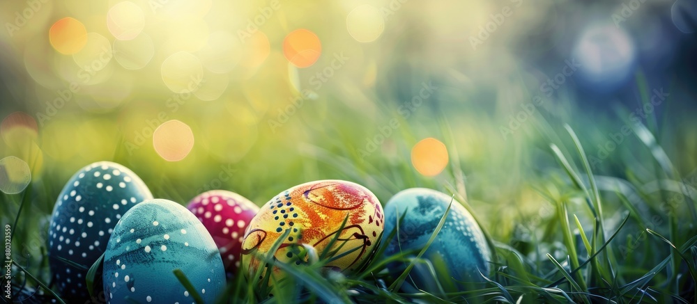 Aufkleber easter eggs with various colors provide a lively copy space image.