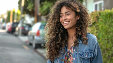 The woman with curly hair.