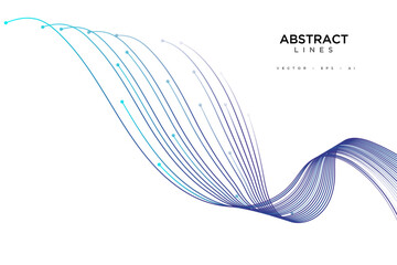 Vector abstract light lines wavy flowing dynamic in blue green colors isolated on white background for concept of AI technology, digital, communication, 5G, science, music