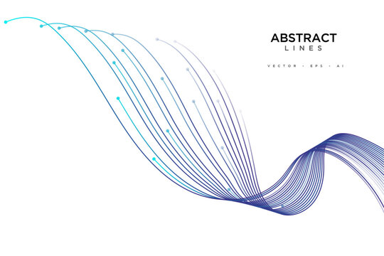 Vector abstract light lines wavy flowing dynamic in blue green colors isolated on white background for concept of AI technology, digital, communication, 5G, science, music