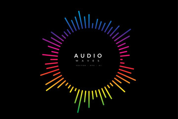Abstract round sound wave stripe lines colourful gradient equalizer isolated on black background in concept music, sound, technology.