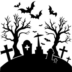  Spooky Halloween graveyard scene silhouette set