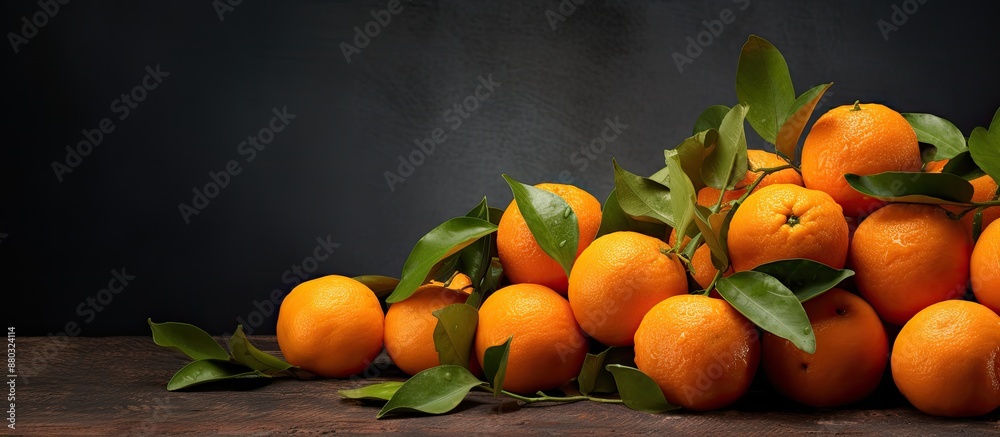 Aufkleber A variety of plump tangerines arranged on a dark backdrop with space for text or images.
