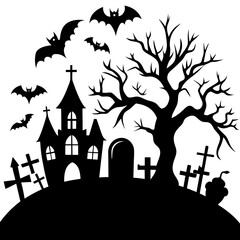  Spooky Halloween graveyard scene silhouette set