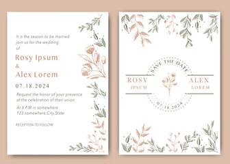 Wedding invitations save the date card with elegant garden anemone.