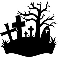  Spooky Halloween graveyard scene silhouette set