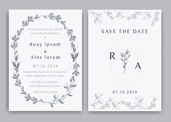 Wedding invitations save the date card with elegant garden anemone.