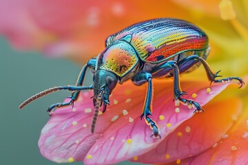 Naklejka premium Beetle on a Flower Petal- Photograph a beetle as it crawls along a flower petal
