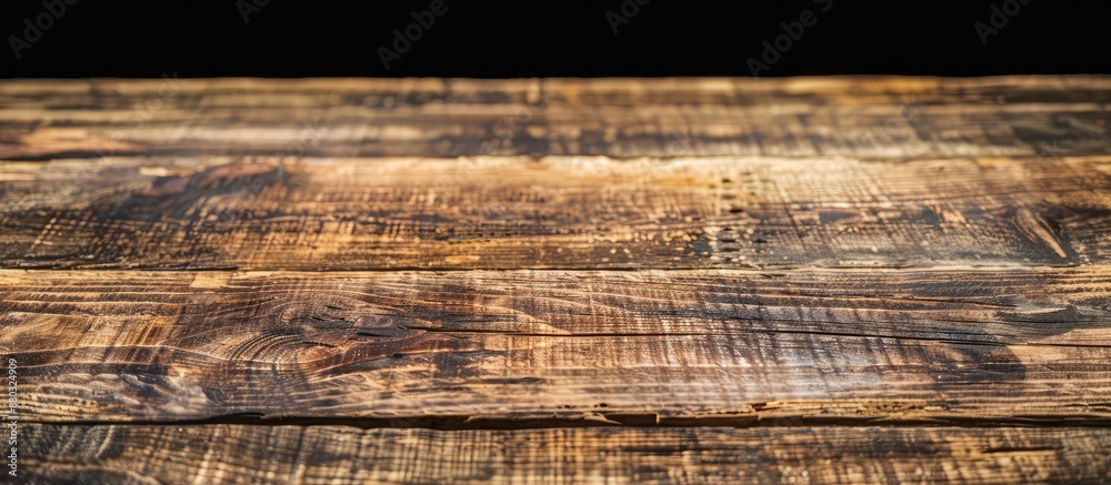 Sticker vintage-style close-up shot of a rustic wooden table with visible grain texture and empty surface fo