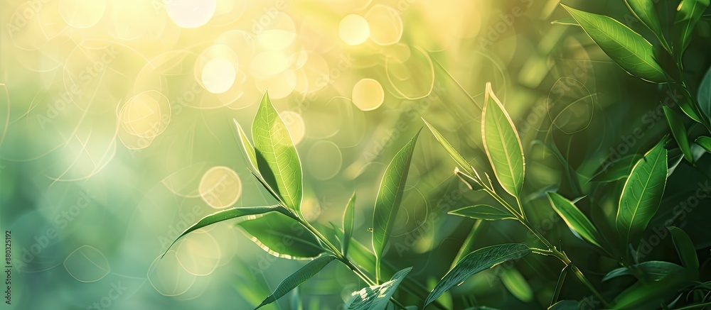 Aufkleber abstract nature background featuring green plants and grass at sunset, with a blurred, bokeh, macro 