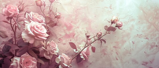 Illustration of a muted light pink white vintage retro scrapbooking paper background with retro roses bouquets ideal for vintage and scrapbooking-themed designs and promotions