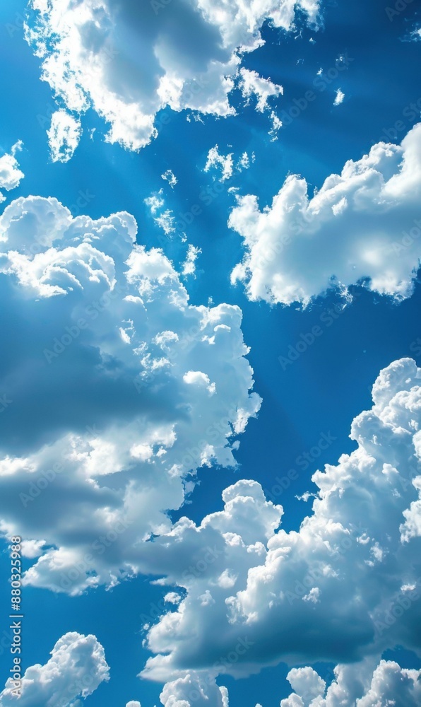 Canvas Prints Fluffy white clouds against a bright blue sky. AI.