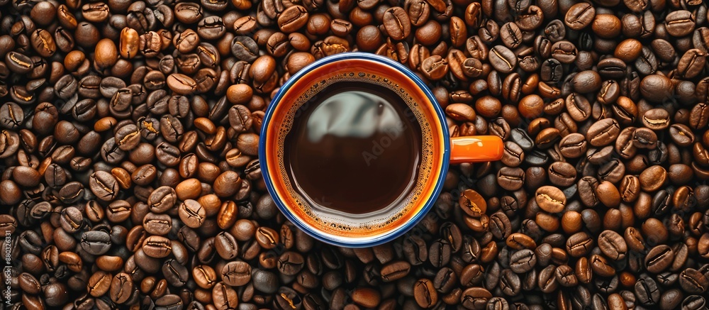 Aufkleber a coffee cup surrounded by scattered coffee beans is displayed in the copy space image.
