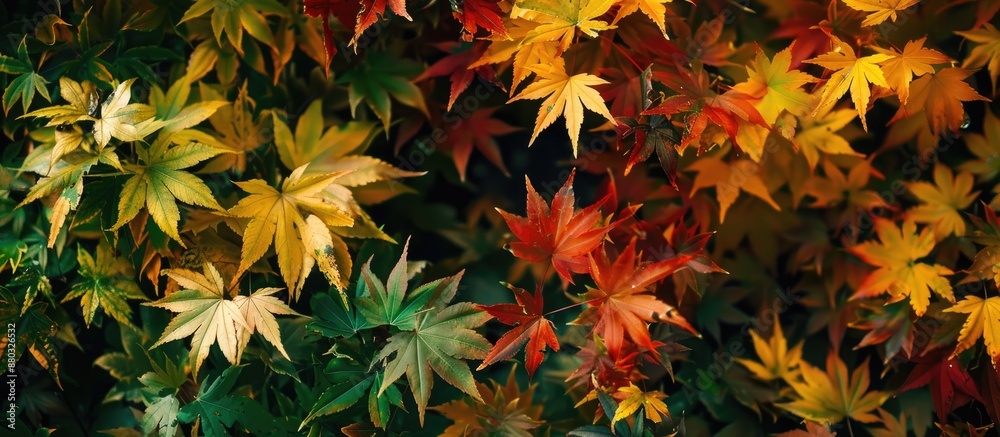 Poster many japanese maples displaying autumn hues, perfect for a copy space image.