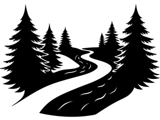 Forest Streams: Small, clear streams running through forests silhouette vector art illustration