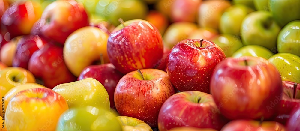 Aufkleber Fresh apples are available for purchase at the supermarket with a copy space image.