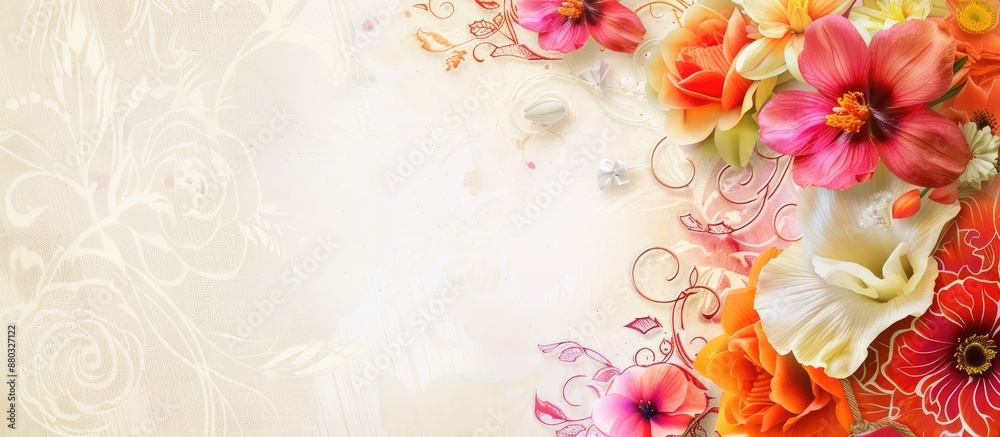 Poster Flowers elegantly adorned with decorative elements and a tag available for adding text or images in the open space provided.