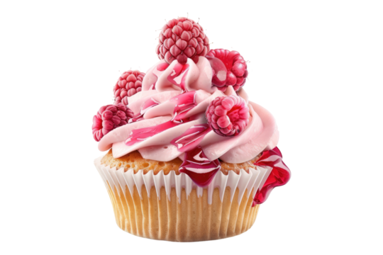 Raspberry cupcake isolated on transparent background