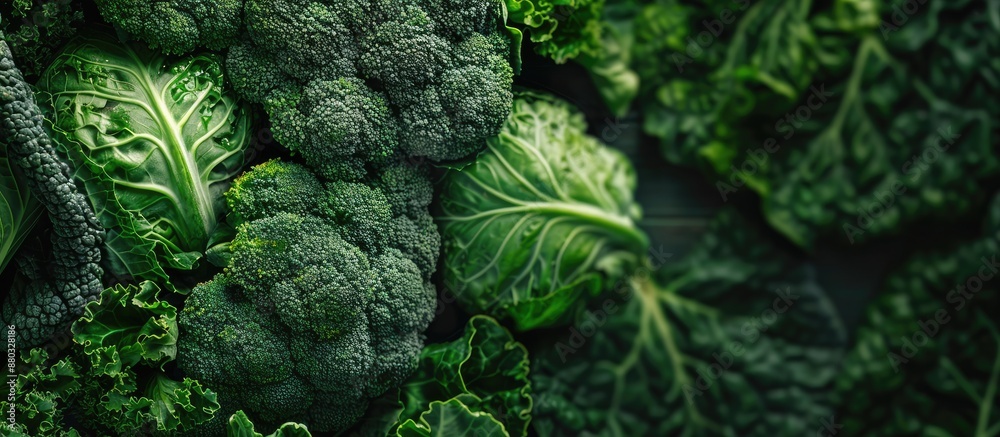 Aufkleber green broccoli featured in a menu concept with a fresh cabbage background, viewed from the top with 