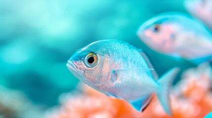 Close-up of vibrant blue fish swimming in an aquarium, highlighting the beauty of underwater life and marine ecosystems.