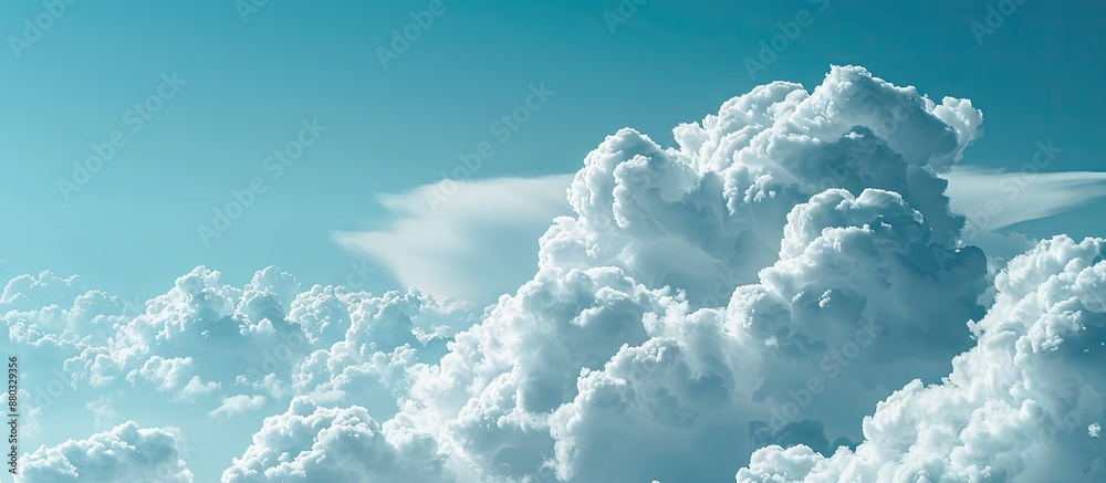 Poster a close-up of a serene blue sky with fluffy white clouds, with space for adding images.