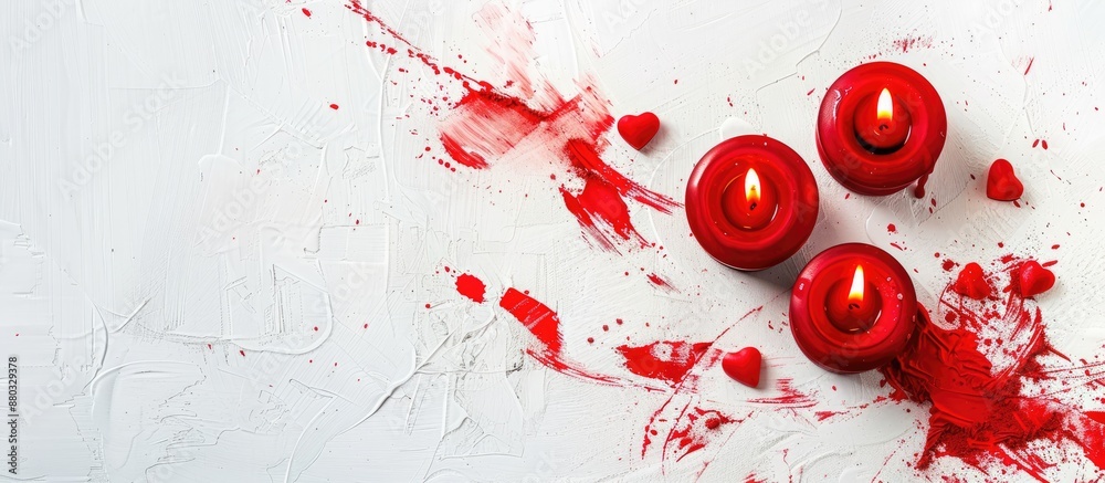 Poster valentine's day concept with red scribbles, candles on white background - ideal for a valentine's da