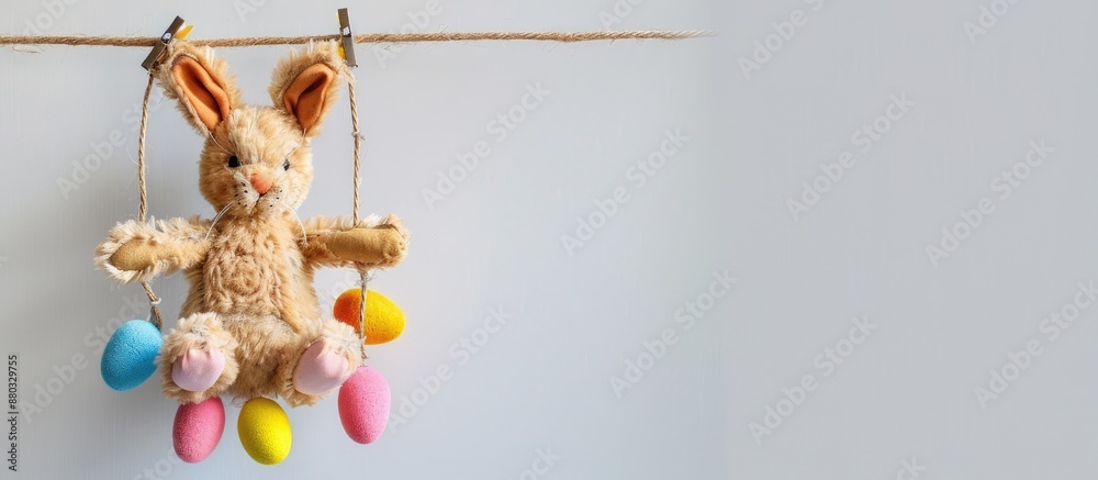 Aufkleber easter-themed card featuring vibrant colors, happy easter greetings, and an easter bunny held up by 