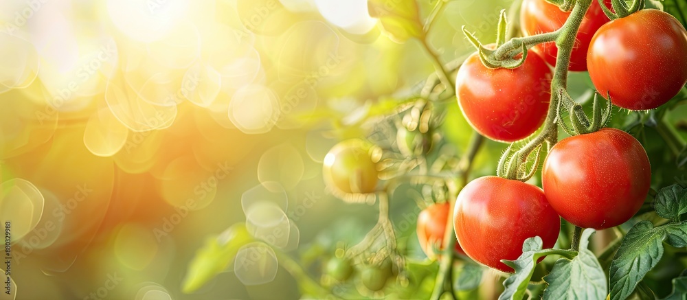 Aufkleber Fresh tomatoes growing in a greenhouse branch with ample copy space image