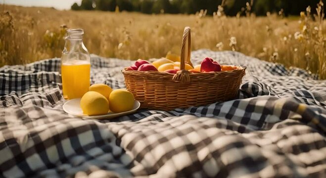 A serene picnic scene with soft blooms in a sunny, flower-filled park.