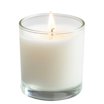 burning candle in glass isolated on transparent white background, clipping path