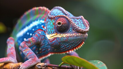 Chameleon Changing Color- Photograph a chameleon mid-transformation as it changes color to blend into its surroundings. Focus on the intricate details of its skin