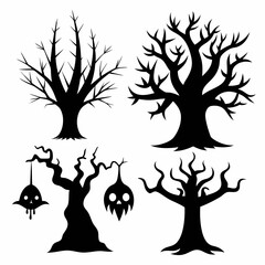 Halloween Tree silhouette set