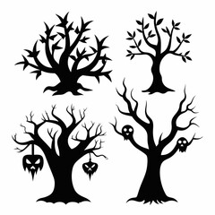 Fototapeta premium Halloween Tree silhouette set