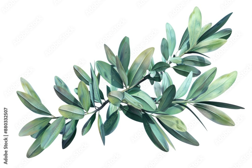 Poster A branch with green leaves against a plain white background, ideal for use in designs and compositions where natural elements are required