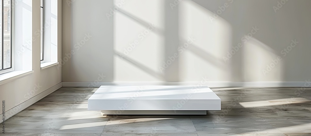 Leinwandbilder Coffee table with white color placed on the left side surrounded by empty space for adding an image. with copy space image. Place for adding text or design