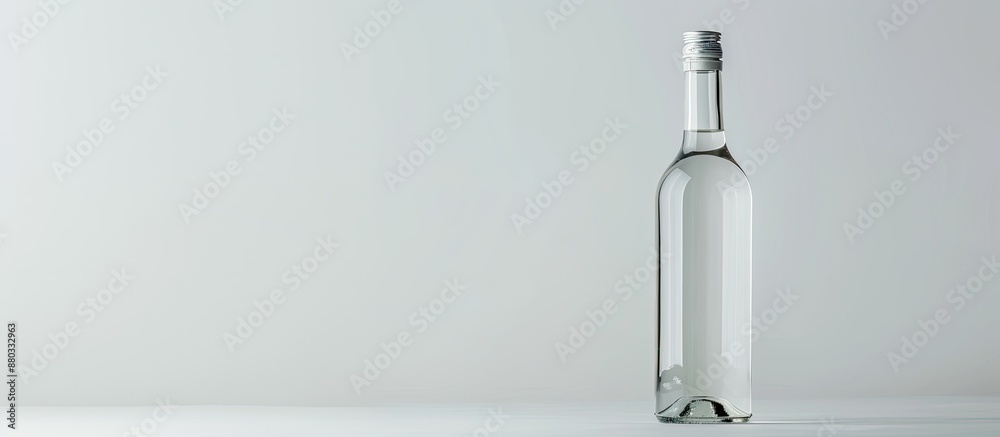 Poster a clear bottle of wine sits on a white backdrop providing copy space image