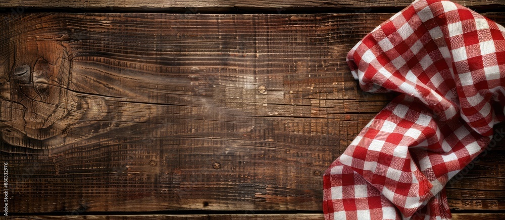 Aufkleber wooden table background with checkered napkin provides copy space image
