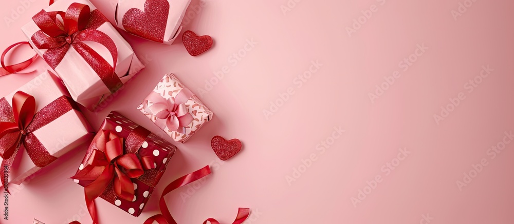 Aufkleber valentine s day gift boxes frame on pink backdrop with copy space image