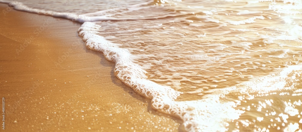 Poster tranquil desert beach with gentle waves golden sand perfect for a copy space image