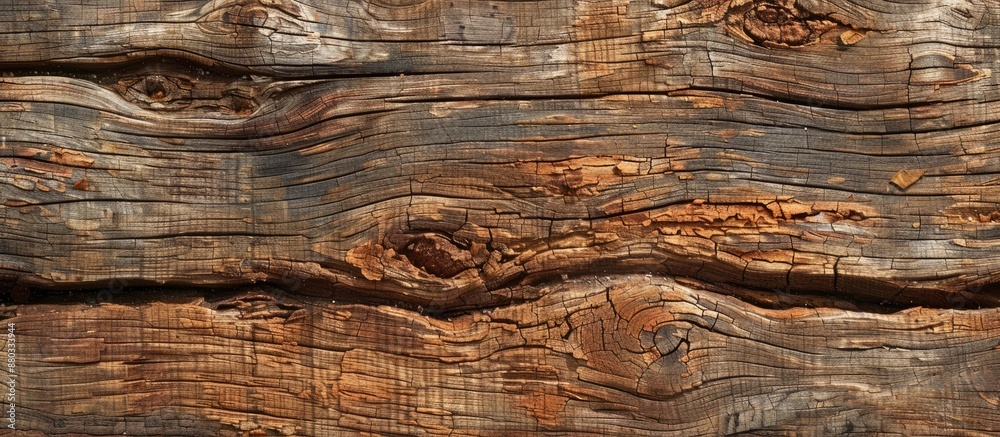 Fototapete Close up of an aged tree trunk on a wooden backdrop with a designated area for adding images or text known as a copy space image