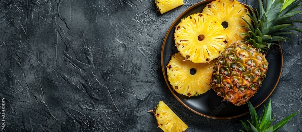 Aufkleber Plate of fresh pineapple slices creating a mouthwatering copy space image