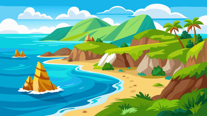  Beautiful coast vector art illustration