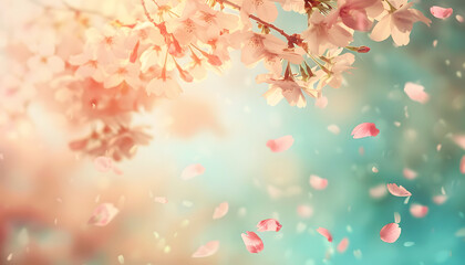 Obraz premium pastel colored background with falling petals, blurred background