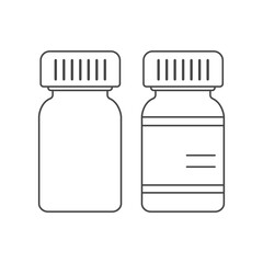 Set of two pills bottles icons with prescription label. Drugs plastic containers