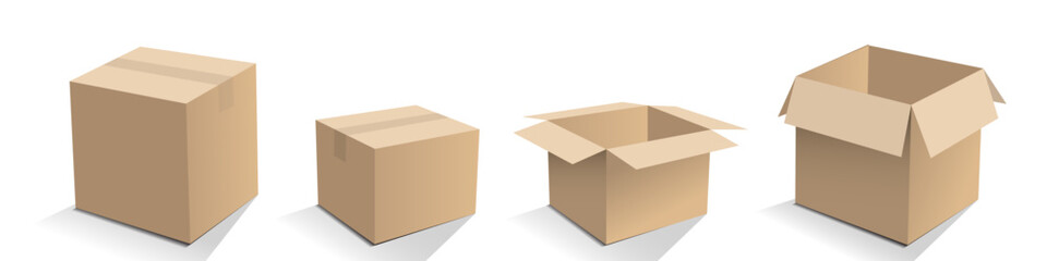 carton vector with brown color as delivery houshold cardboard box, for moving, packaging or packing some product in object transportation. Isolated on white background.