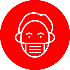 Man Wearing Mask Vector Line White Circle Red