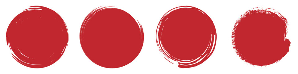 Brush red stroke circle japan sun frame. Hand drawn rough scribble texture effect red circle. Grunge crayon japanese flag stamp. Pencil, marker stroke paint.